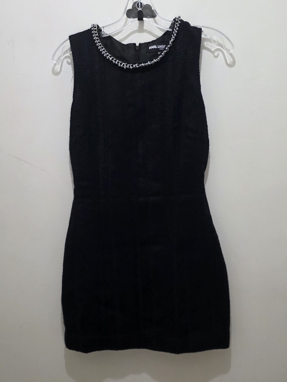 Karl Lagerfeld Black Sleeveless Chain-Trim Sheath Dress